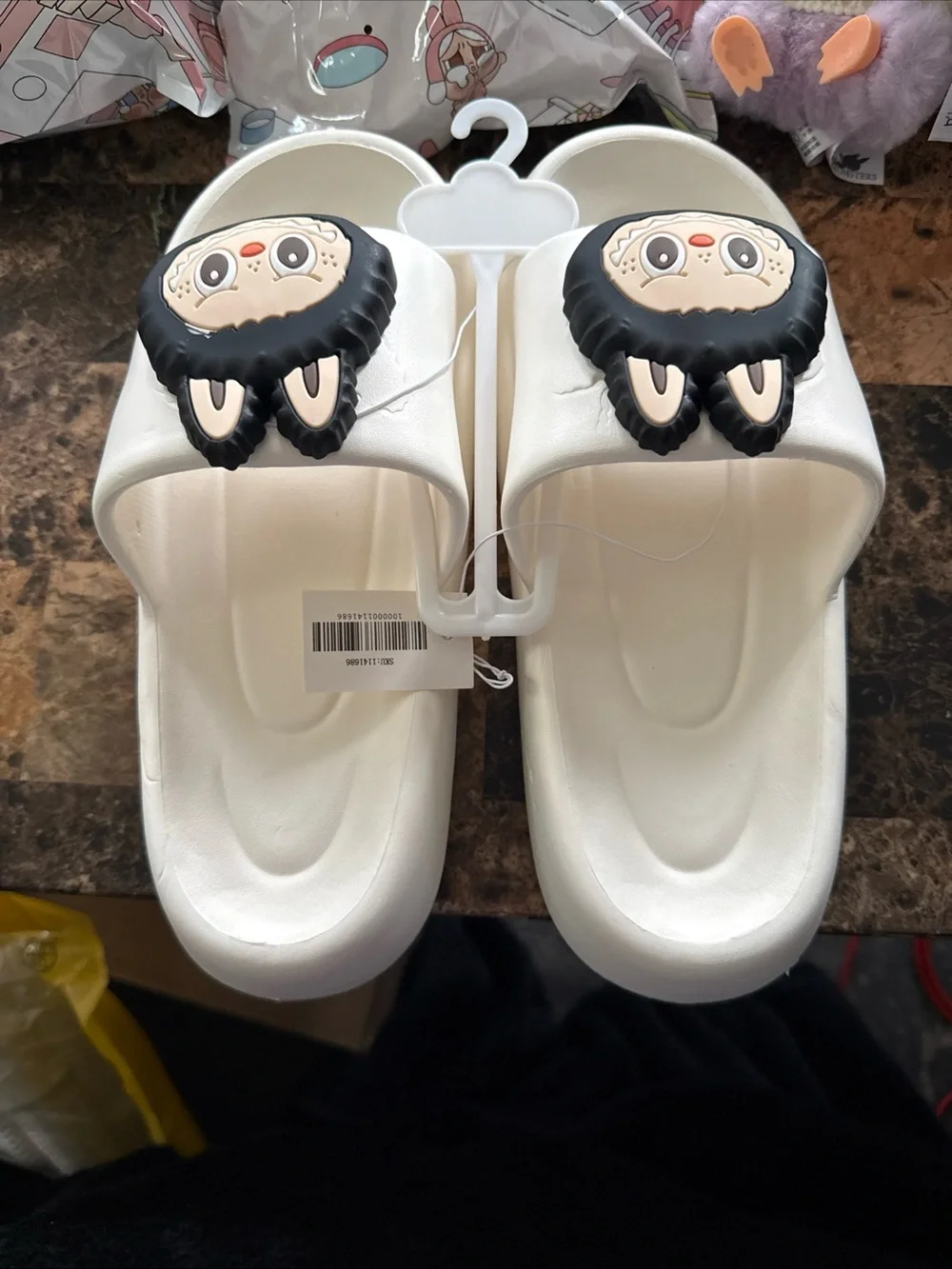Kids White Slide Sandals with Playful Character Accent